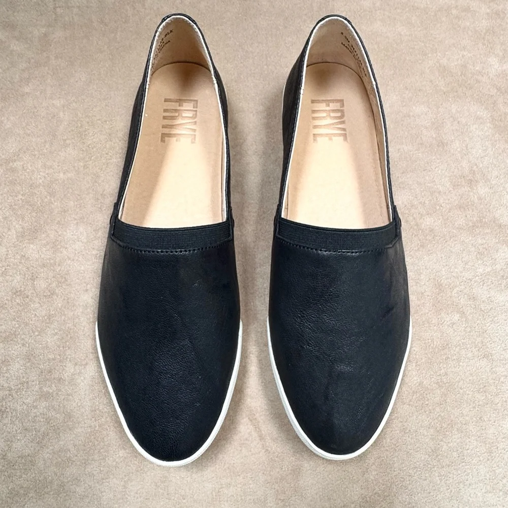 New Frye Melanie Soft Leather Slip On Flats Sneakers Black Leather 8.5 Box - Picture 5 of 13